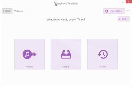 CopyTrans TuneSwift interface