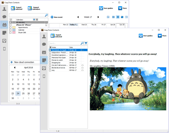 Manage calendars and notes with CopyTrans Contacts