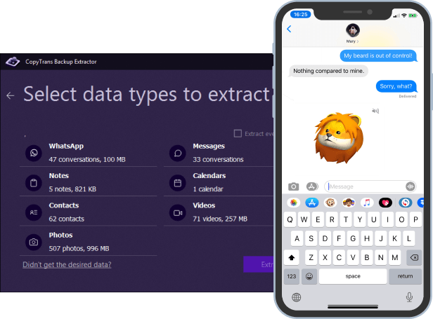 CopyTrans Backup Extractor interface