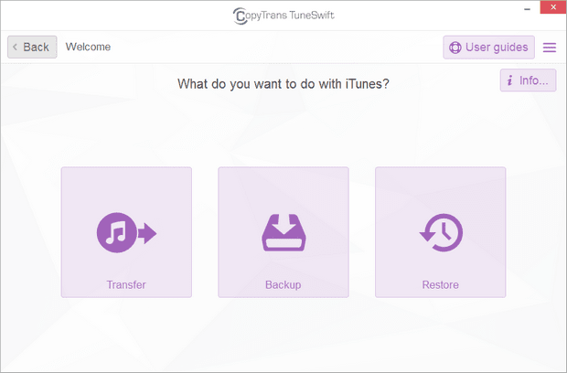 CopyTrans TuneSwit interface