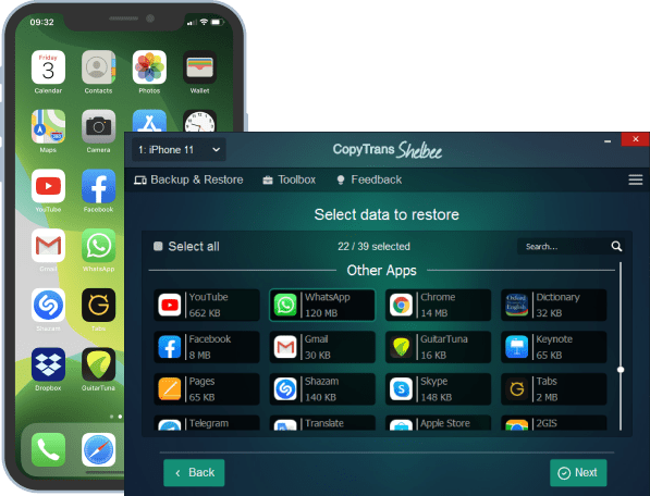 Restore WhatsApp with CopyTrans Shelbee