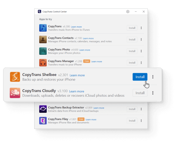 Install apps using CopyTrans Control Center