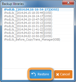 list of backed-up ipod libraries in copytrans manager