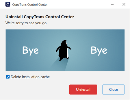 uninstall the copytrans control center