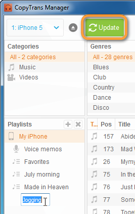 add playlists iphone copytrans button update playlist