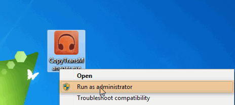 copytrans manager run as administrator