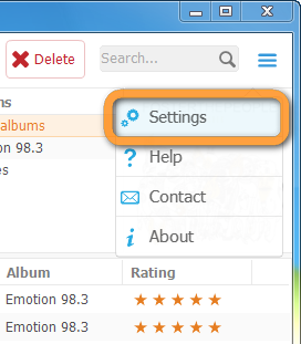 select settings from drop-down menu in copytrans manager