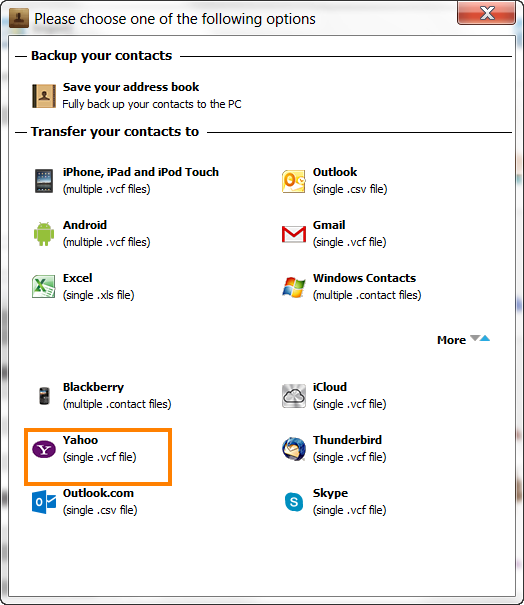 Import your contacts from iPhone to Yahoo