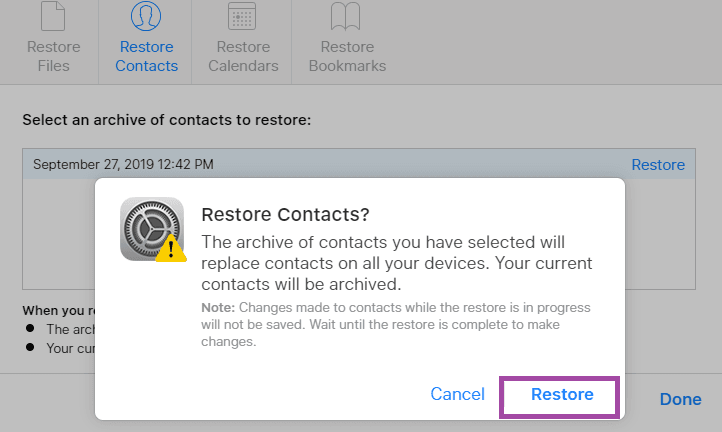 click on Restore button