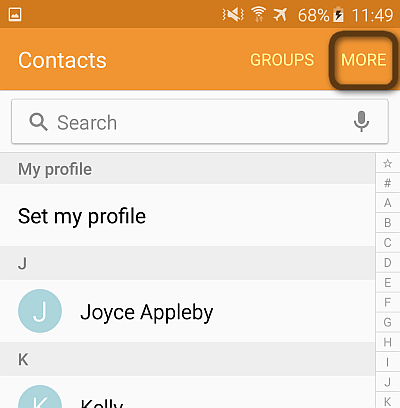 samsung galaxy contacts more button