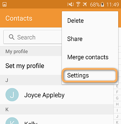 android contacts settings to import contacts