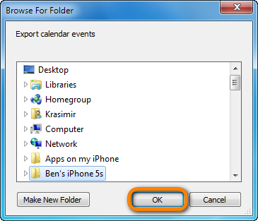 iphone calendar select pc backup location