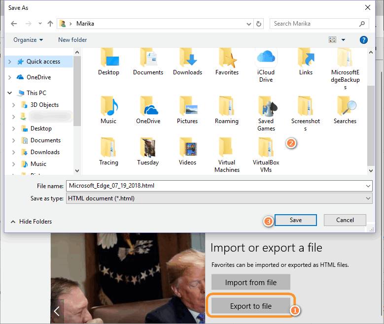 Export Internet Explorer bookmarks to your computer