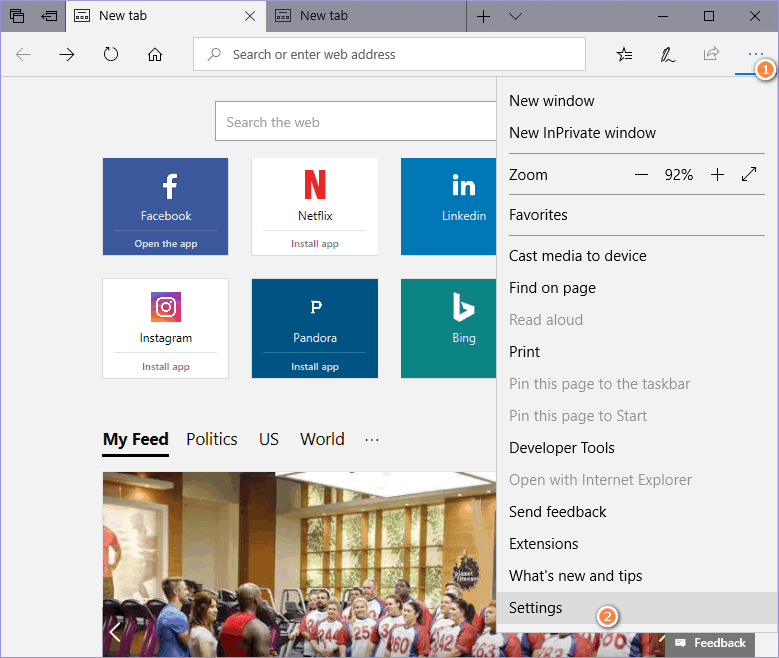 Open Settings in Microsoft Edge