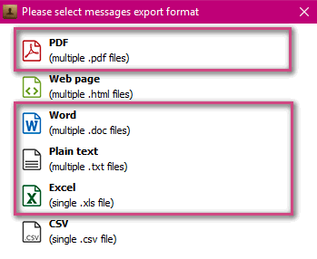 Export messages for printing