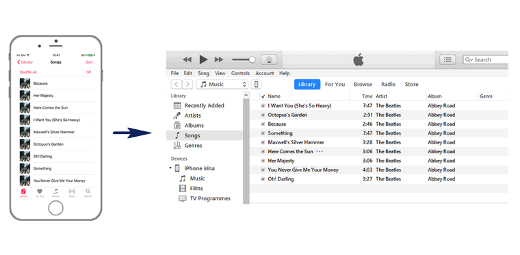 transfer songs back in itunes from your iPhone