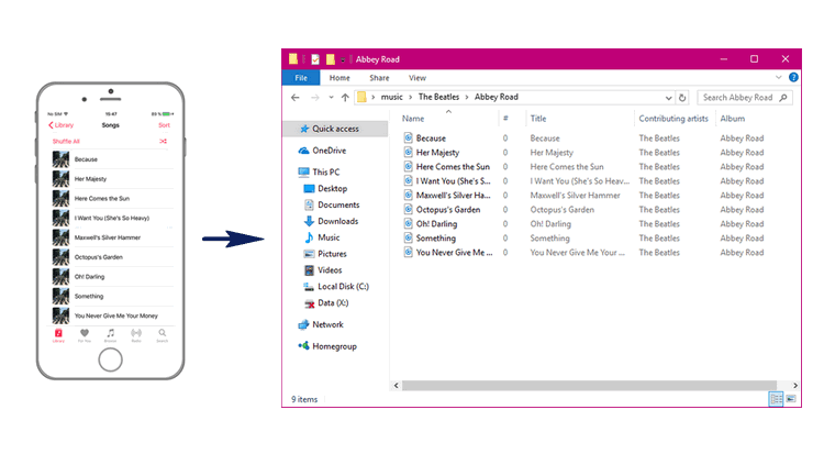 transfer songs to a folder on PC from your iPhone