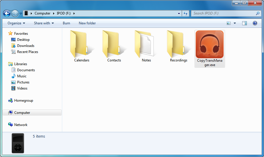 copytrans manager portable version installed on ipod