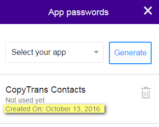Generate a password especially for CopyTrans Contacts