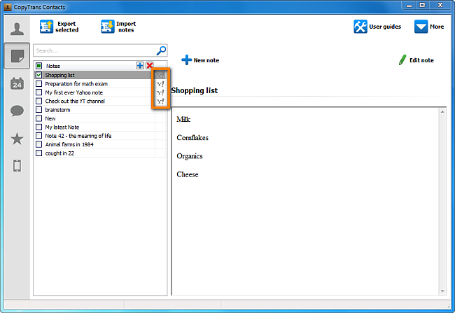 yahoo notes ready for transfer to pc