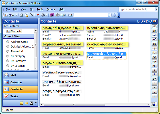 non-latin script csv files imported in outlook 2003