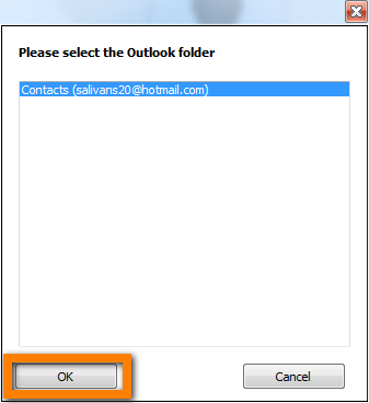 Choose the outlook contacts to import