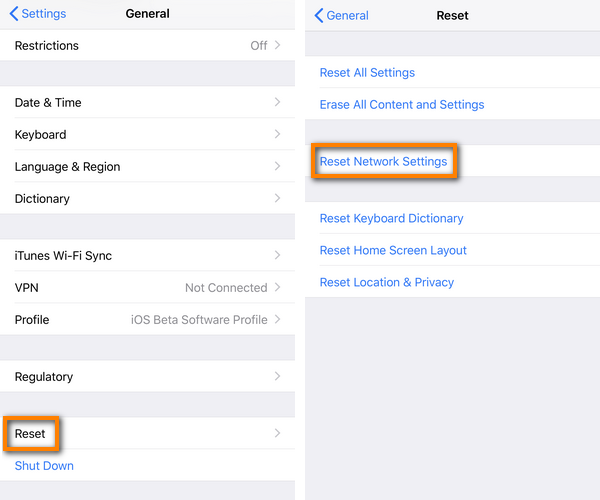 General - Reset - Reset Network Settings on iPhone