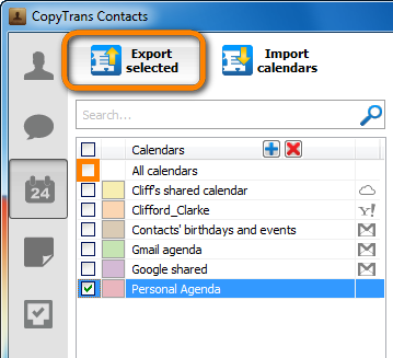 Select calendars to transfer