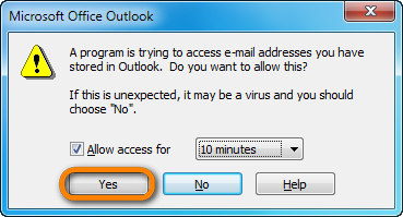 allow access to outlook for copytrans contacts