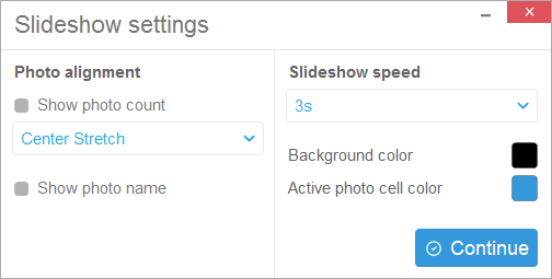 CopyTrans Photo slideshow settings menu