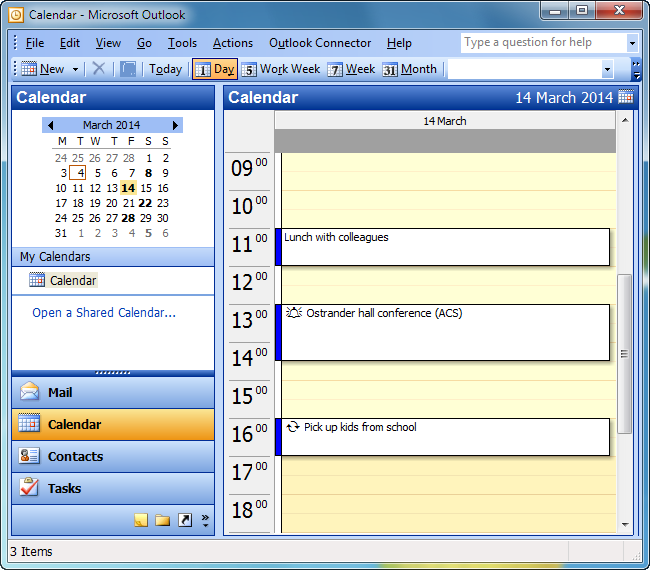 outlook calendar containing blackberry events