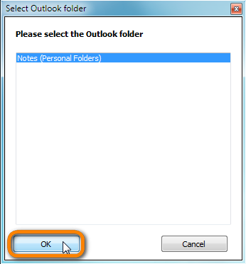 select outlook folder popup window in copytrans