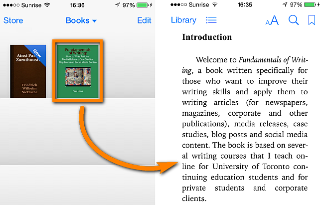 ibooks app on iphone displaying opened book