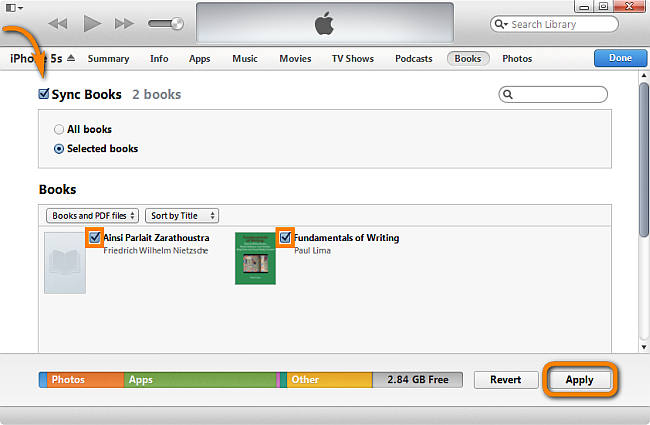 sync epub books from itunes library to iphone