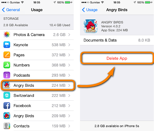 delete app from usage section of iphone settings