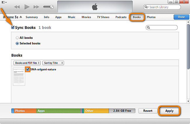 sync pdf files to iphone in itunes