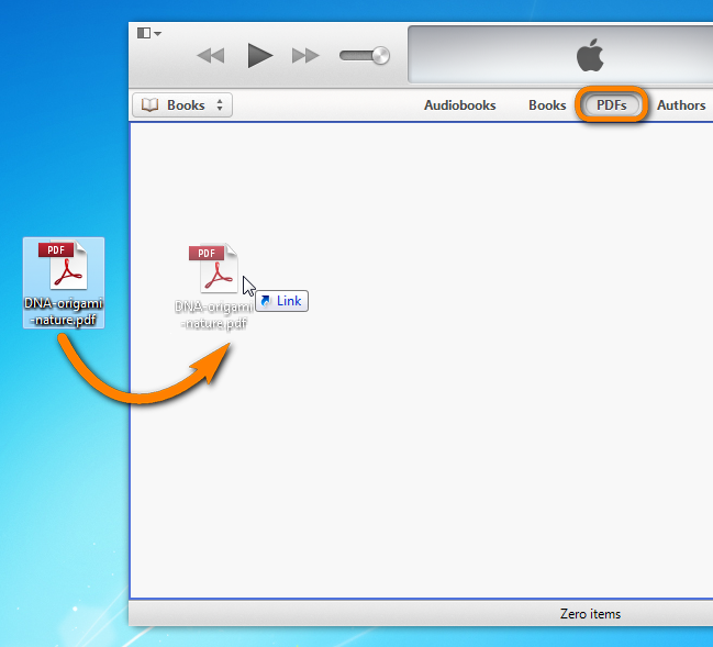 drag drop pdf document to open itunes window