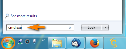 type cmd.exe in windows start menu search box