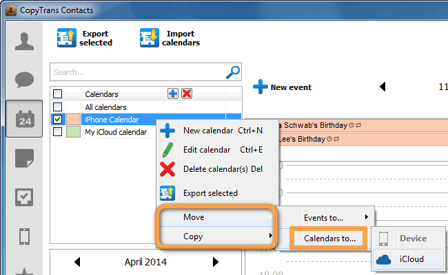 copy iphone calendar to icloud account with copytrans