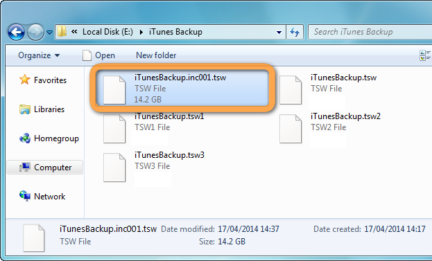 tsw incremental backup files