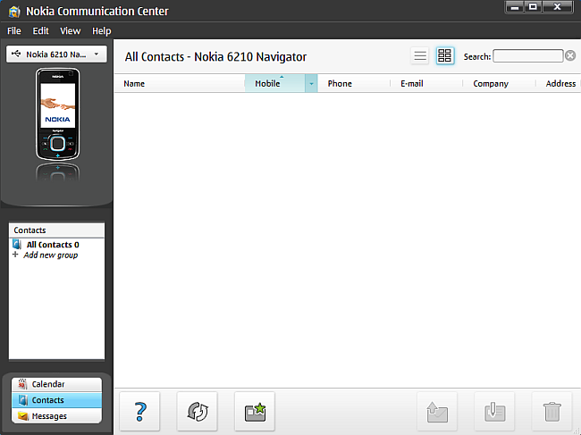 nokia communication center showing no contacts
