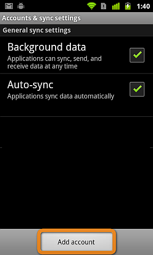 add account button under account & sync settings on android