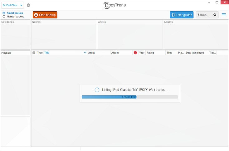 main copytrans window loading ipad songs and playlists