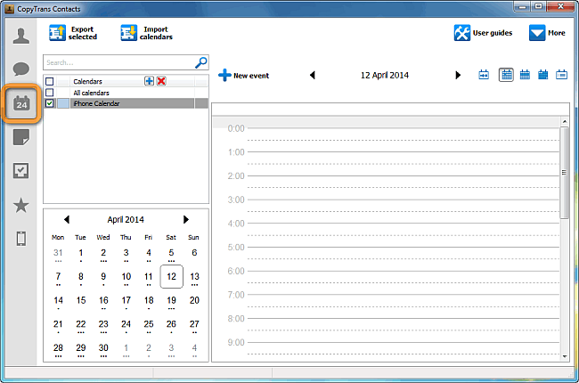 copytrans contacts main window in calendar view