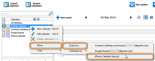 move or copy google calendar to local iphone calendar