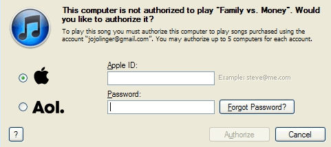 this computer is not authorized - itunes drm prompt message