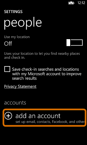 add new contacts account to windows phone