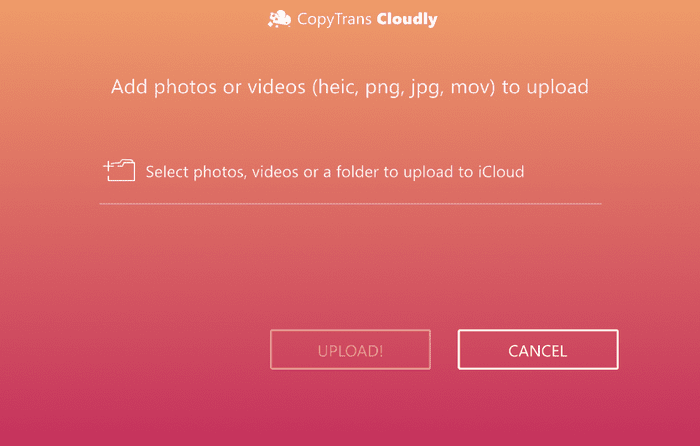 CopyTrans Cloudly select files to upload