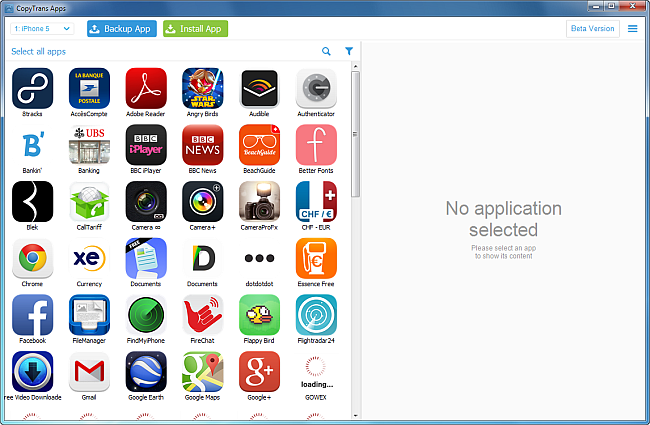 copytrans loading iphone apps