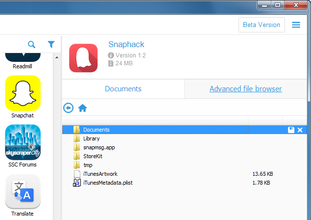 ios app directory tree in copytrans file browser